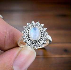 Handmade 925 Sterling Silver <b>Ring</b> Natural Rainbow Moonstone Wholesaler <b>Indian</b> Fine Silver Jewelry Featuring Oval Cut Weddings - Product Image 2