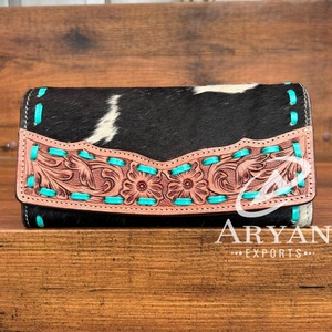 Portefeuille Tri-fold en Cuir Véritable Personnalisé de Luxe, Fait Main, pour Femmes, Blocage RFID, Porte-cartes en Cuir Véritable, Portefeuilles Longs - Product Image 1