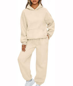 Venta al por mayor algodón 400 GSM Color liso mujeres chándal ropa de calle llegada mujeres chándal para adultos señoras chándales de talla grande - Product Image 1