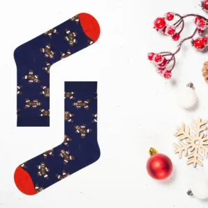 Unisex Navy Ankle <b>Socks</b> with Gingerbread Man Christmas Cookie Design Breathable for Daily Use - Product Image 1