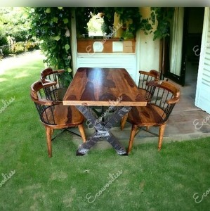 Mesa de comedor contemporánea de madera maciza Mesa y sillas de restaurante de madera marrón de 4 plazas Elegante perfecta para hogares modernos - Product Image 2