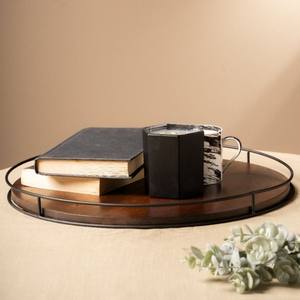 Plateau de service rond en bois le plus vendu avec poignée en métal, plateau décoratif rustique pour table basse, pour la maison, l'hôtel, le restaurant et les cadeaux - Product Image 3