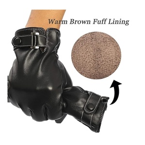 Gants de textos à écran tactile pour hommes Gants d'hiver en cuir souple noir du Pakistan - Product Image 3