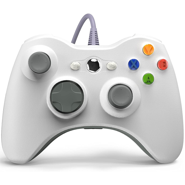 PC Wired Controller, Game Controller for Xbox 360 with Dual-Vibration Turbo for Xbox 360/360 Slim (White)