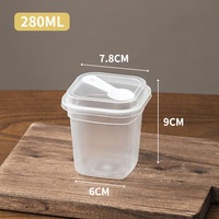 Gobelet MU en PP Plastique Transparent avec Cuillère, 160ml, 220ml, 280ml, Idéal pour Salades de Fruits, Puddings, Yogourts et Thés au Lait, avec Couvercle
