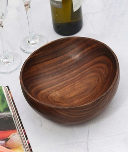 Venta al por mayor de madera para ensalada de acacia, ensaladera antigua de bambú natural con cuchara de FSI - Product Image 3