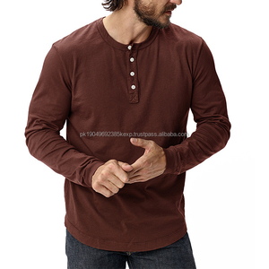 <b>Mens</b> Henley <b>T</b> <b>Shirts</b> Wholesale Claret Custom Oem Vintage Wine <b>Red</b> Long Sleeve Hey Tee Drop Shipping - Product Image 1