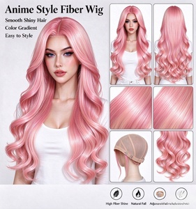 Sakura Pink Anime Style Wavy Synthetic <b>Wig</b> for Women, Pastel Pink <b>Curly</b> <b>Wig</b> for Cosplay Party Costume and Fashion Styling - Product Image 6