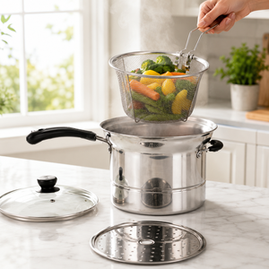 Friteuse multifonction en acier inoxydable, marmite à nouilles, pot à pâtes, pot à soupe avec panier vapeur et <span class=keywords><strong>couvercle</strong></span> en verre pour la cuisine - Product Image 1