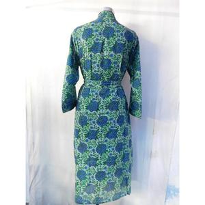 Kimono de algodón para mujer, albornoz con cuello en V, longitud completa, suave, transpirable, de secado rápido, bloque impreso, camisón largo, ropa de playa, cuerpo - Product Image 4