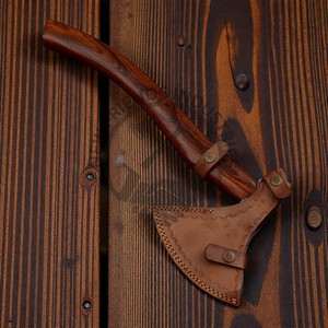Hacha Vikinga de Acero de Damasco Industrial Premium, Hacha de Batalla Forjada a Mano, Hacha de Campamento al Aire Libre, Mango de Madera de Palisandro, Funda - Product Image 6