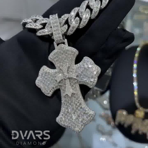 Pendentif Croix Glacée Dvars Diamant Moissanite Taille Brillant Ronde Luxe Unisexe Argent Sterling 925 Plaqué Rhodium et Or - Product Image 5
