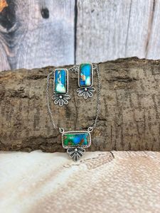 Handmade Sterling Silver <b>Peacock</b> Dahlia Necklace Earrings Set Unique Floral Artisan Style <b>Jewelry</b> with Gold Plating Gift for Her - Product Image 2