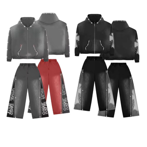 Vente en gros 100% sur mesure Survêtement vintage délavé effet soleil décoloré pour homme, deux pièces avec strass, écologique - Product Image 6