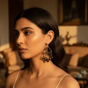 Boucles d'oreilles pendantes en argent sterling avec quartz fumé chic en forme de larme - Product Image 1