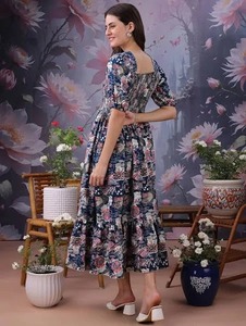 Vestido Midi de algodón con bloque de mano indio, estampado Floral personalizado, elegante armario de viaje de verano para mujer, regalo de boda y novia - Product Image 2