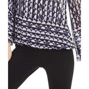 Top da donna Alfani con maniche a angelo stampate, taglia piccola, viola floreale, in chiffon, raso, seta, maglia, casual, per ufficio, feste, autunno - Product Image 3