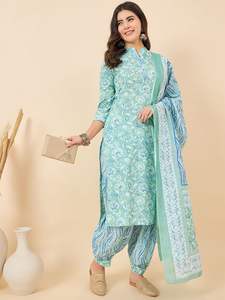 Mujeres motivos étnicos impresos Kurta de algodón puro regular con pantalones Harem y con Dupatta para mujeres ropa de mujer personalizada - Product Image 6