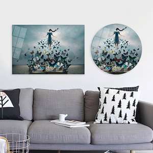 Arte en lienzo de mariposa impresa para mujer: decoración moderna para habitación de niña, arte en vidrio templado - Product Image 1