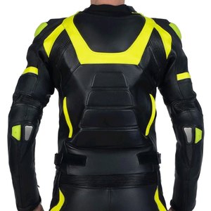 Veste de moto en cuir de vachette véritable pour homme, protection de course blindée CE, haut coupe-vent imprimé noir jaune - Product Image 2