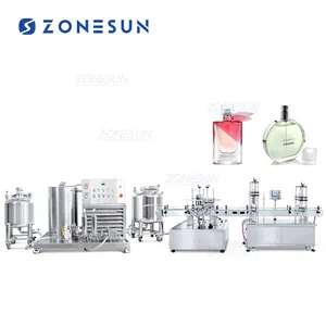 ZONESUN ZS-FAL180XW Full Automatic 15mm Liquid Glass Bottle Body Mist Perfume Mixing Freezing Filter Filling Capping Machine