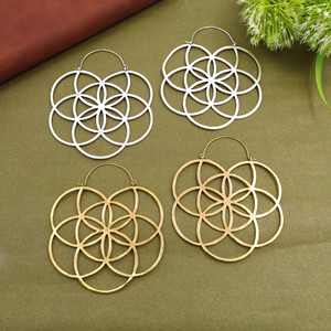 ต่างหูห่วงลายแมนดาลาขนาดใหญ่ ทำจากทองเหลือง สไตล์โบฮีเมียน เหมาะสำหรับผู้หญิง สวมใส่ในเทศกาลต่างๆ - Product Image 1