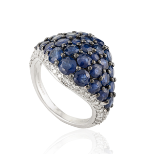 Joyas de piedras preciosas Piedra de nacimiento de septiembre Corte redondo Zafiro azul Diamante Real K18 Anillo de cúpula de boda de oro blanco - Product Image 3