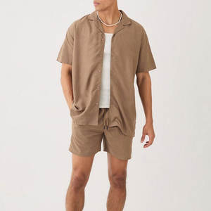 Logo imprimé personnalisé ensemble short d'été pour hommes couleur unie longueur au genou usine en gros coton fait - Product Image 1