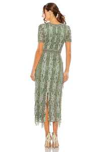 Vestido de fiesta de mujer modesto verde cálido hasta la rodilla con media manga brillantes cristales con cuentas a mano bordado Polymesh Material - Product Image 2