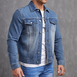 Chaqueta vaquera regular para hombre, chaqueta vaquera lavada de bajo precio, 2xl, elegante, a prueba de viento, con capucha, Vintage, 100%, algodón, cuello levantado, logotipo frontal - Product Image 6