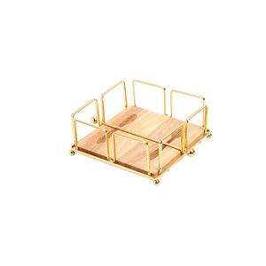 Exclusivo Dispensador de Servilletas Cuadrado, Elegante Porta Servilletas de Metal Dorado con Base de Madera para Mesa de Comedor y Cocina - Product Image 1