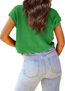 Tops cortos de manga larga para mujer para verano, diseño de cuello redondo, ajuste relajado, suéter recortado de punto suelto, chaleco, camiseta sin mangas, comodidad elegante - Product Image 2
