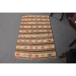 2.8x4.5 ft Turkish <b>Rug</b>, Vintage <b>Small</b> <b>Rug</b>, Brown Red Check <b>Rug</b> - Product Image 1