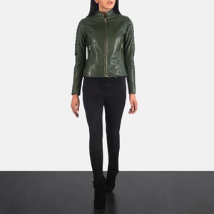 Veste de motard en cuir PU vert matelassé vintage de haute qualité pour femmes avec fermeture éclair facile à porter par Bearfit - Product Image 6