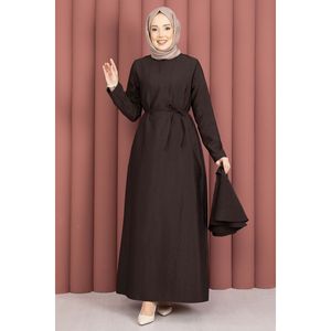 Robe minimaliste en crêpe marron avec détail cape et lacets pour un usage quotidien - Product Image 3
