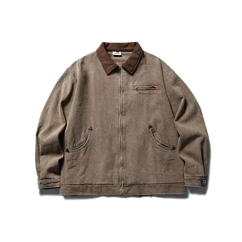 Wholesales Man Cotton Canvas Overalls Custom Denim Collars Jacketed Workwear Zipper Jacket