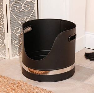 Round <b>Coal</b> Storage Bucket in Black Powder-Coated Metal with Simple Design Perfect for Medium Size <b>Coal</b> Storage - Product Image 3