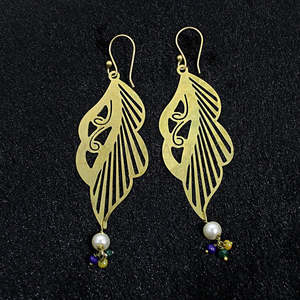 Pendientes de Moda al por Mayor de Latón Chapado en Oro con Ágatas Multicolores y Perlas Blancas - Product Image 5