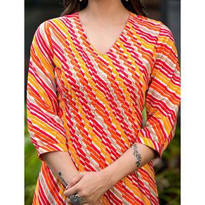 Kurti droit en coton orange Lehariya, élégant et décontracté, pour femme de bureau, respirant, options longueur au sol ou au genou, naturel - Product Image 2