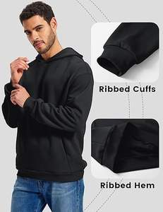 Sweat à capuche noir uni pour homme, streetwear surdimensionné, molleton épais, sweat à capuche décontracté - Product Image 4