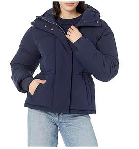 Professional Women's Winter Warm Puffer <b>Jacket</b> Hooded Nylon Lining Quilted Zipper Closure Logo - Product Image 2