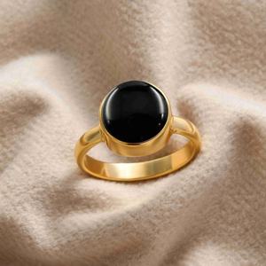 Bague en or Onyx noir 10mm ronde déclaration bague en pierres précieuses bague en Onyx plaqué or 18 carats pour femmes minimaliste cristal bijoux cadeau - Product Image 6
