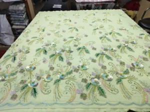 High Quality Floral Embroidery Mesh Lace Fabric with Heavy Sequin Border - Product Image 2