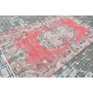 พรมวินเทจตุรกีขนาด 5.1x8.9 ฟุต พรมขนาดใหญ่ พรมขนสัตว์ลายดอกไม้สีแดงเขียว - Product Image 2