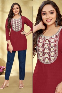 Tela de rayón elegante de viscosa pesada con bordado blanco Moti Work para ropa india y pakistaní - Product Image 5