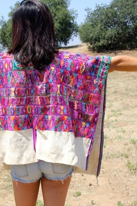 Hand Embroidered Vibrant Detailed Embroidery Vintage Handmade Handwoven 100% Cotton Summer Eco-Friendly Ethnic <b>Poncho</b> Open Sides - Product Image 2