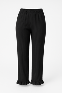 Pantalones de Punto Acanalados de Invierno para Mujer, de Pierna Ancha, con Dobladillo de Lechuga, Cintura Elástica, Mezcla de Algodón, Cómodos, Casuales, para Estar en Casa - Product Image 3