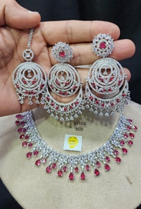 Elegant Silver Finish <b>Bridal</b> <b>Jewelry</b> <b>Set</b> Wedding Designer Alloy Tikka Zircon for Engagement & Festive Party Wear for Gifting - Product Image 2