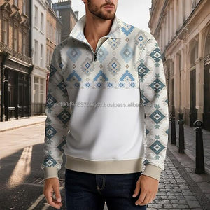 Sweat-shirts thermiques confortables à manches longues pour hommes, col rond, demi-zip, imprimés numériques, tenues tendance d'hiver, décontractés et unis - Product Image 2