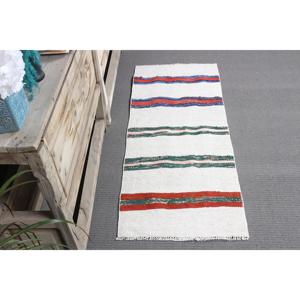 Petit tapis vintage 1,6 x 4 pieds, tapis turc, tapis marocain en laine blanc et rouge - Product Image 3